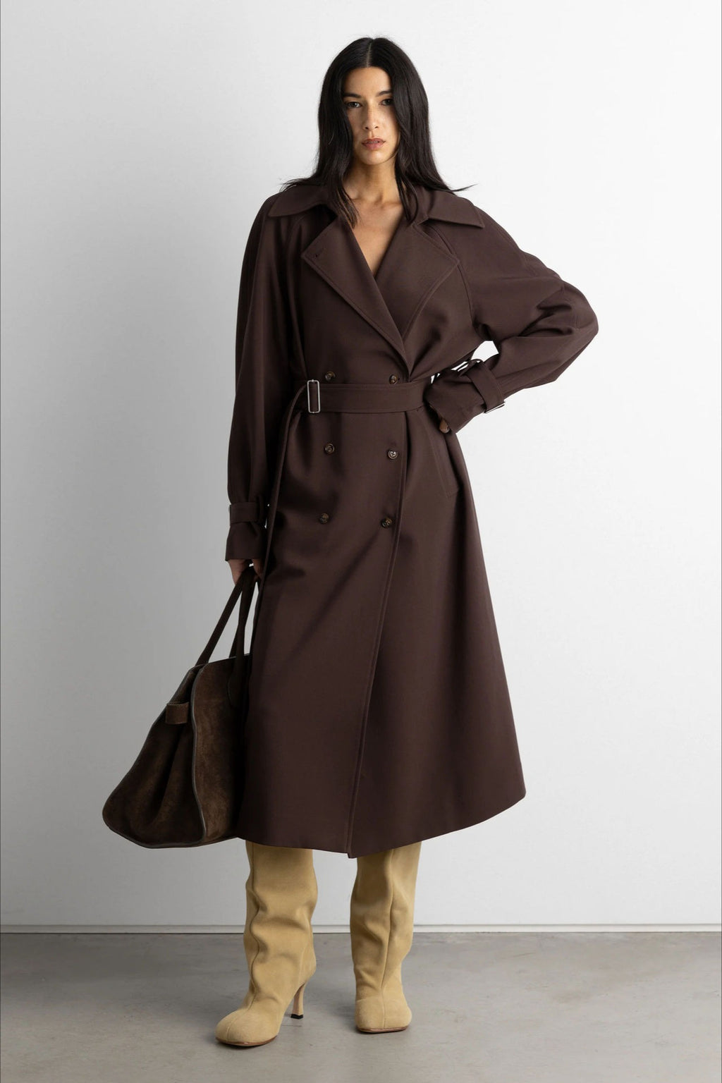 Double Breasted Belted Longline Trench Coat