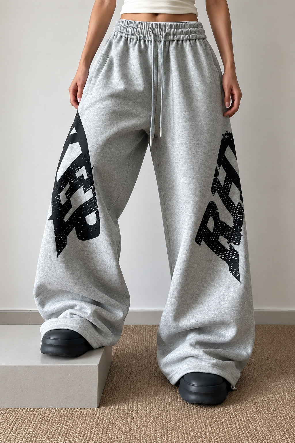 Oversized Letter Print Wide Leg Pants