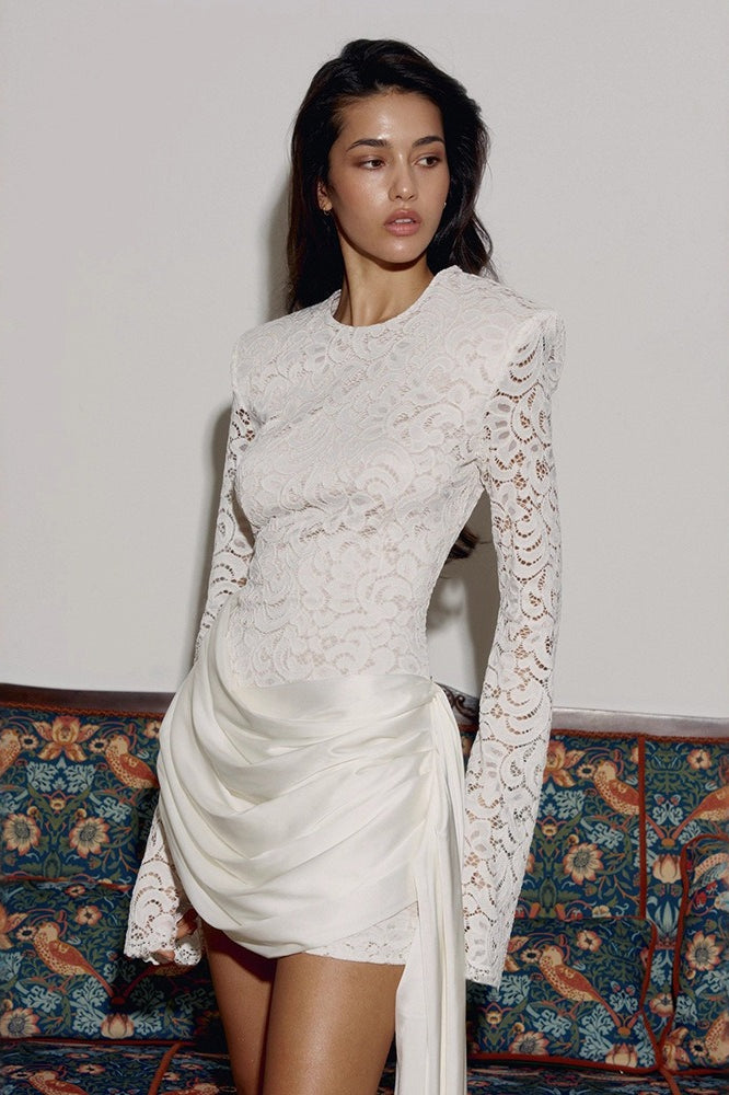 Long Sleeve High Waist Tie Backless Bodycon Lace Dress Main image