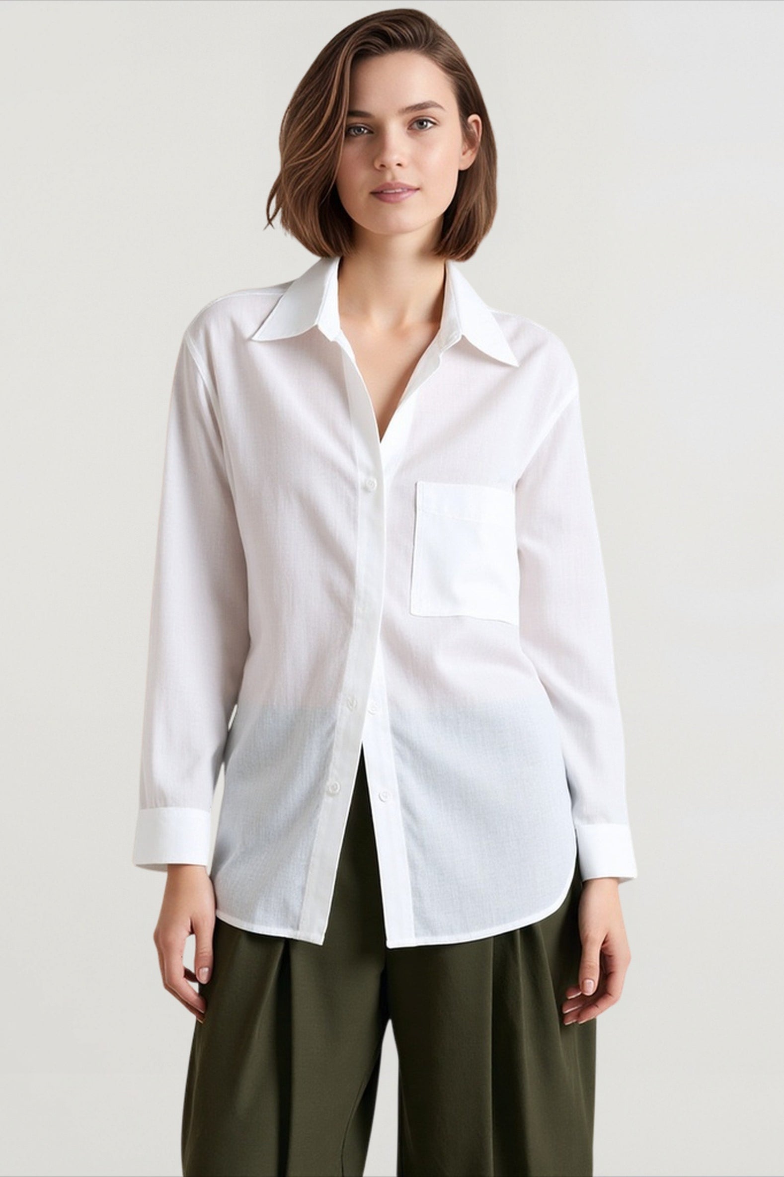 Linen Relaxed Collared Long Blouse Main image