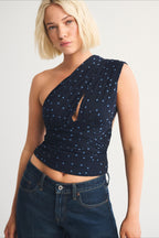 Retro Contrast Halter Mesh Panel Crop Top