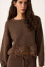 Lace Hem Crew Neck Cropped Knit Sweater