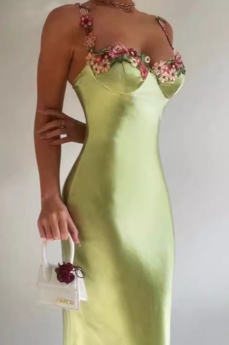 Bodycon Backless Satin Lace-Trim Cami Maxi Silk Dress Main image