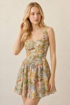 Green V-Neck A-Line Floral Dress