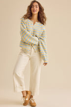 Contrast Stripe Striped Long Sleeve Cardigan Knit Top
