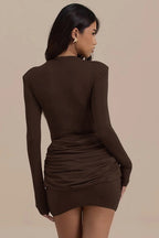 Slim-Fit Ruched Bardot Work Dress