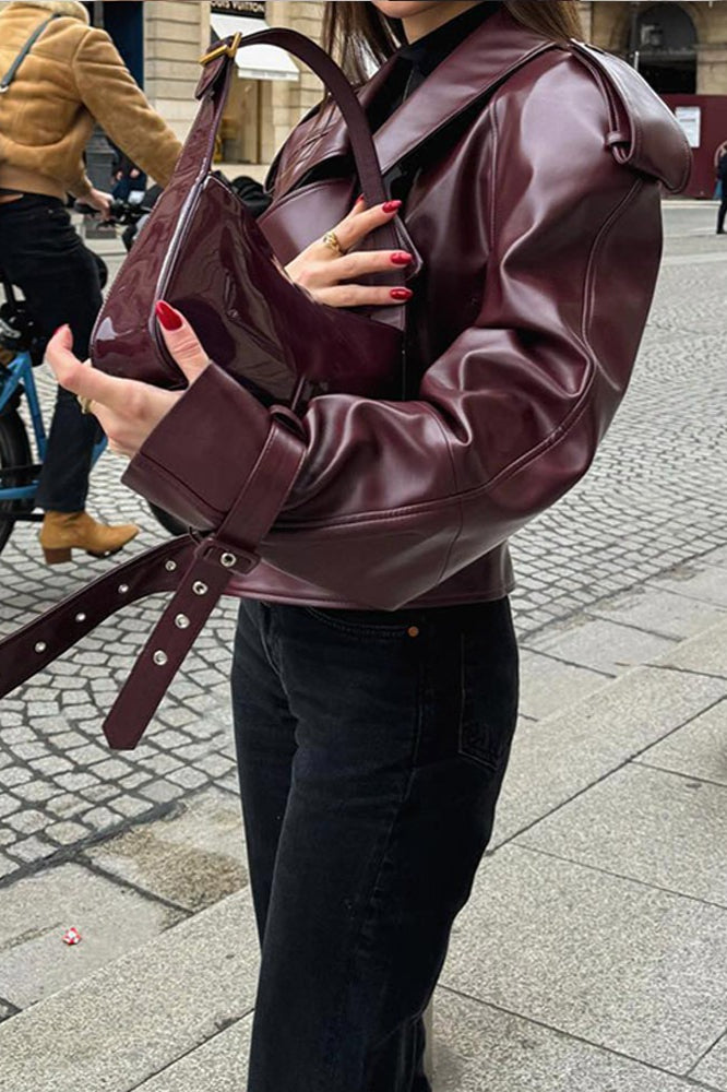 Vintage Adjustable Cuff PU Leather Jacket Secondary image