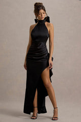 High-Neck Lace Slit Party Dress