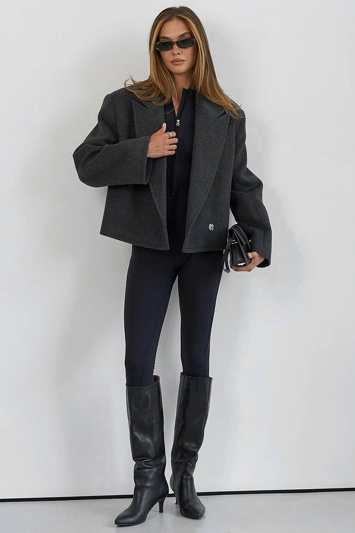 Self Tie Belt Textured Notch Collar Coat