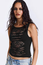 Sexy Lace Panel Sleeveless Fitted Crop Top
