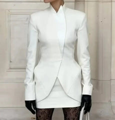 Zipper Blazer Mini Skirt Suit