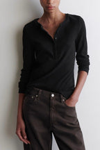 Henley Neck Slim Fit Long Sleeve Top