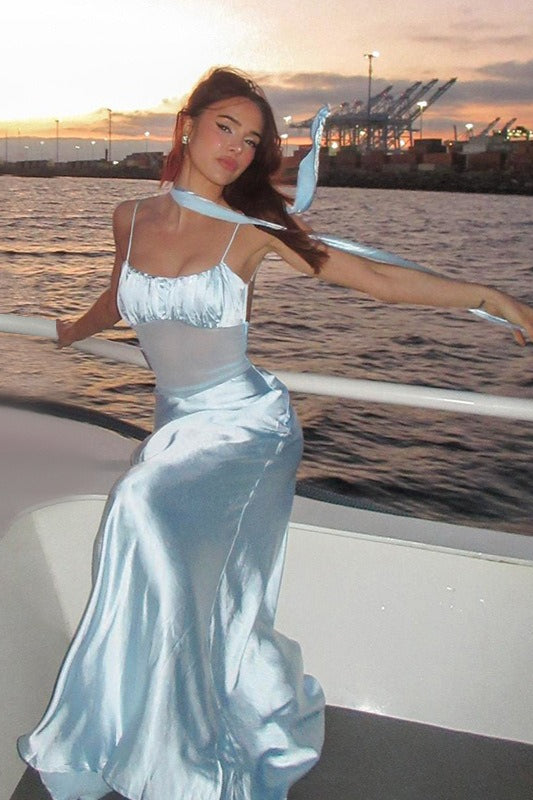 Satin Mesh Slip Dress Secondary image
