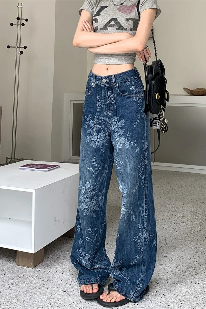 Relaxed Floral Print Palazzo Jeans Main image