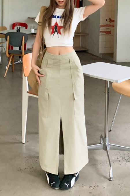 American Utility Denim Slit Midi Skirt Main image