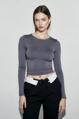 DressBetty - 2024 Basic Round Neck Long Sleeve Pullover Tee