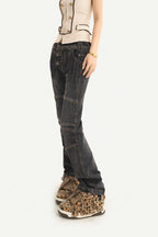 Multi Button Low Rise Straight Leg Jeans