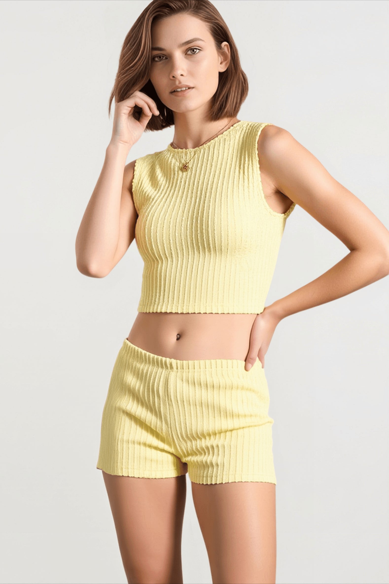 Knit Crop Top Bodycon Shorts Vacation Set Main image