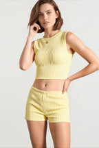 Knit Crop Top Bodycon Shorts Vacation Set