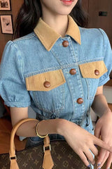 Color Block Waist Cinch Denim Dress