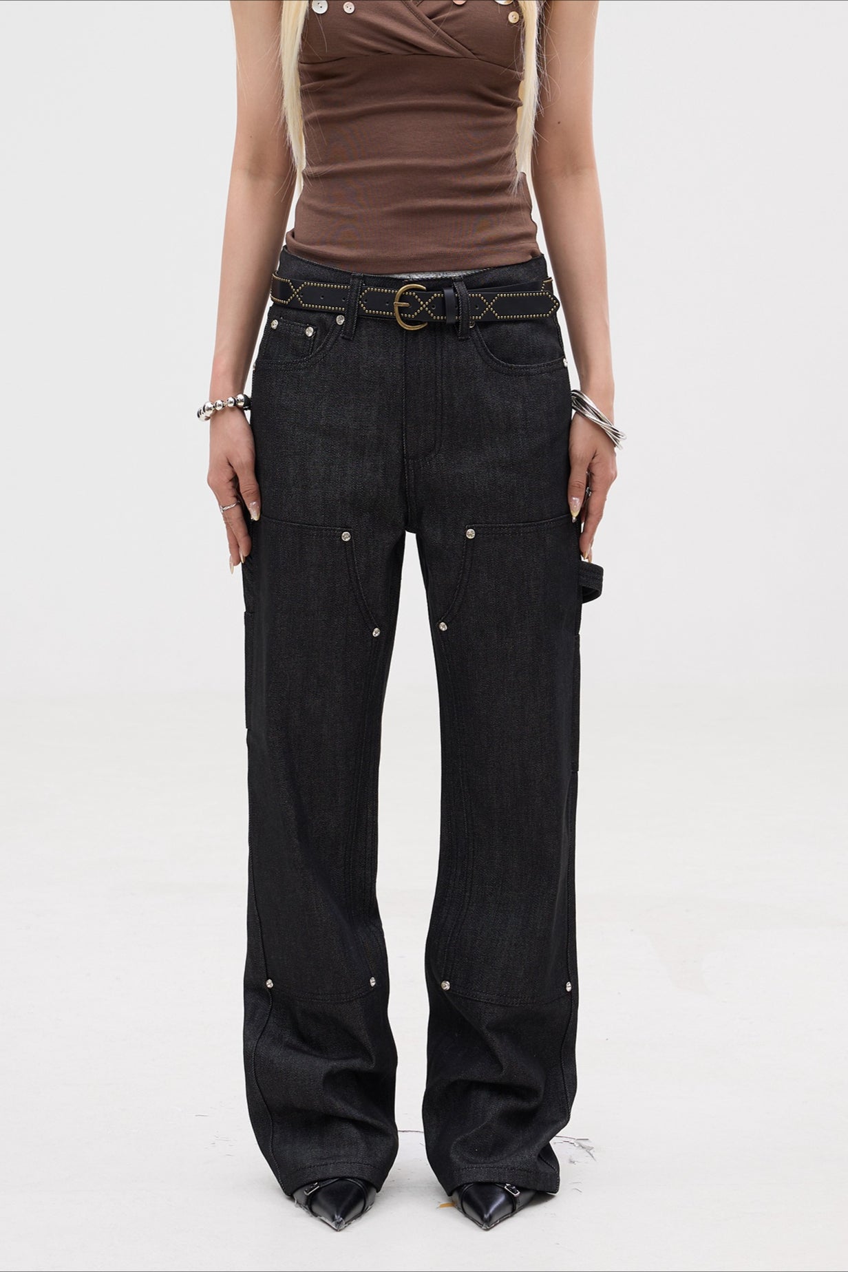 Rhinestone Raw Denim Low Rise Flare Jeans Secondary image