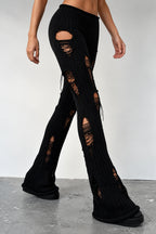 Distressed Ribbed Knit Flared Pants