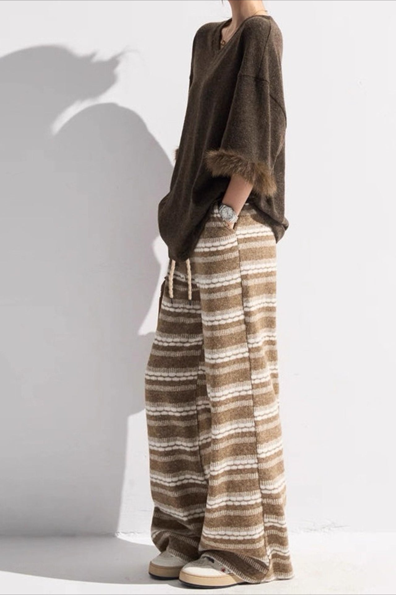 Relaxed Fair Isle Fleece Wide Leg Knit Pants Secondary image