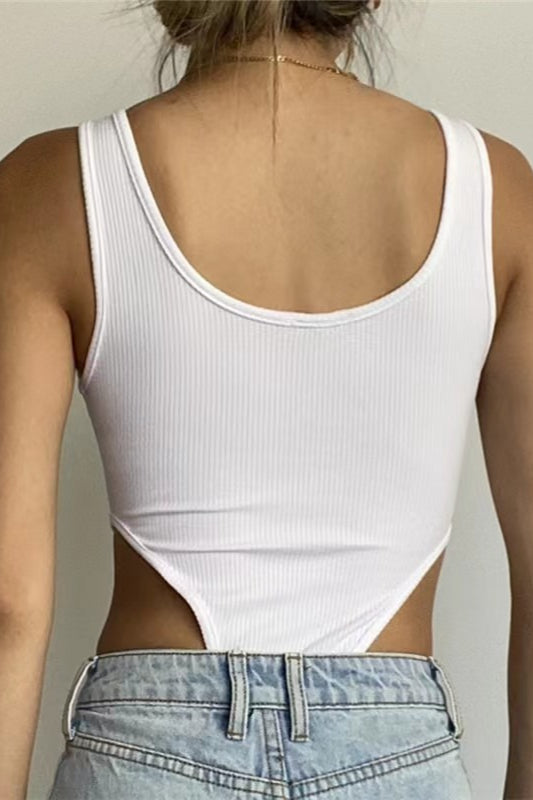 Slim U Neck High Slit Tank Bodysuit Secondary image
