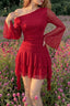 Off Shoulder Flared Sleeve Ruffle Mini Party Dress