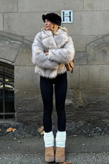 Cropped Faux Fur Lapel Coat