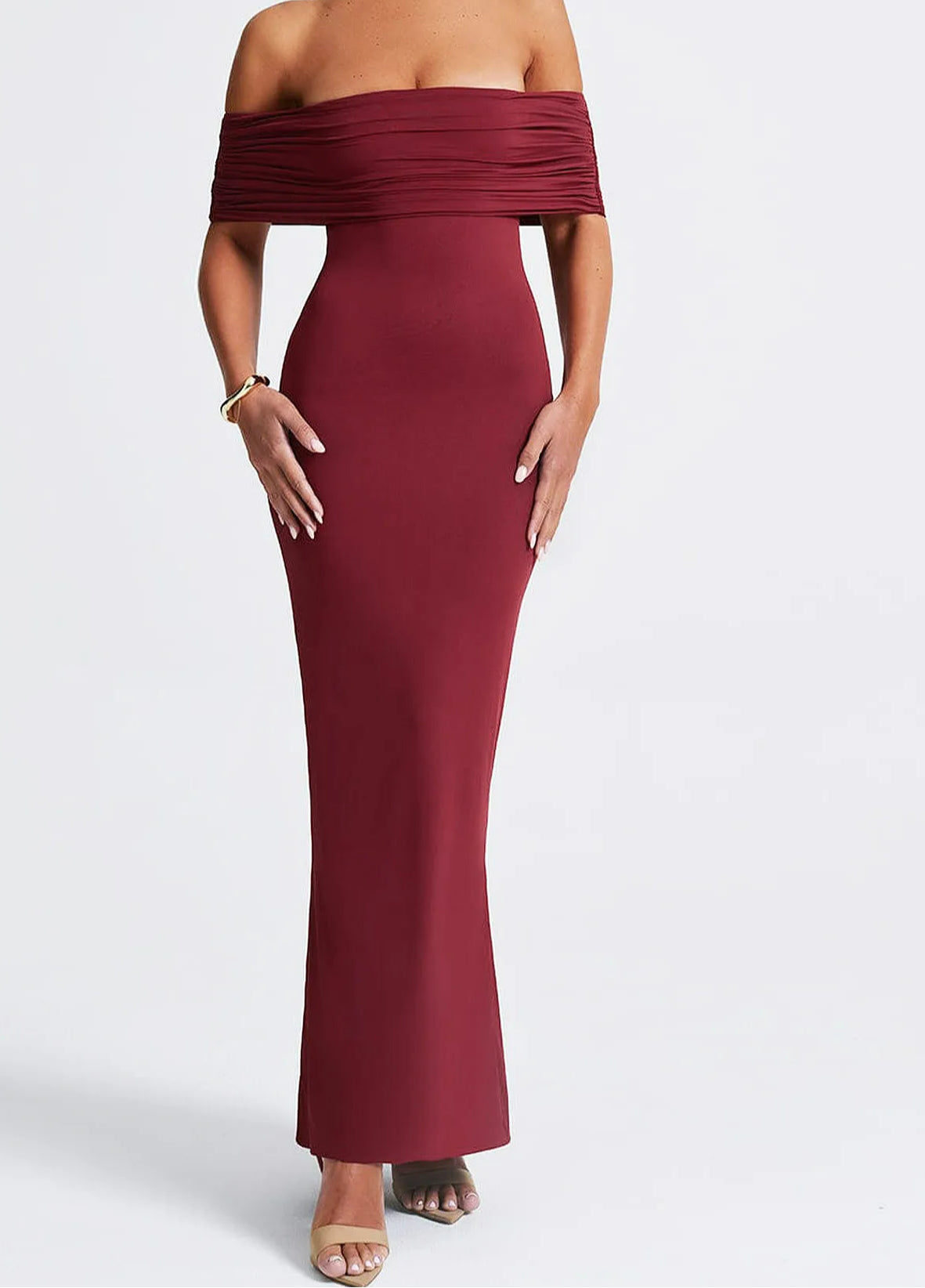 Slash Neck Backless Ruched Maxi Dress Secondary image