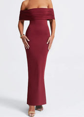 Slash Neck Backless Ruched Maxi Dress