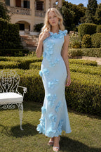 Elegant Sleeveless Solid 3D Floral Applique Prom Dress
