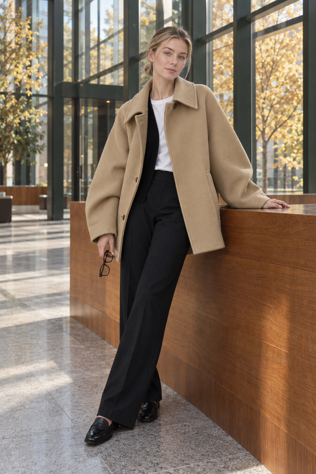 Batwing Sleeve Wool Blend Coat
