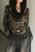 Camouflage Fitted Cropped Lightweight Zip Hoodie