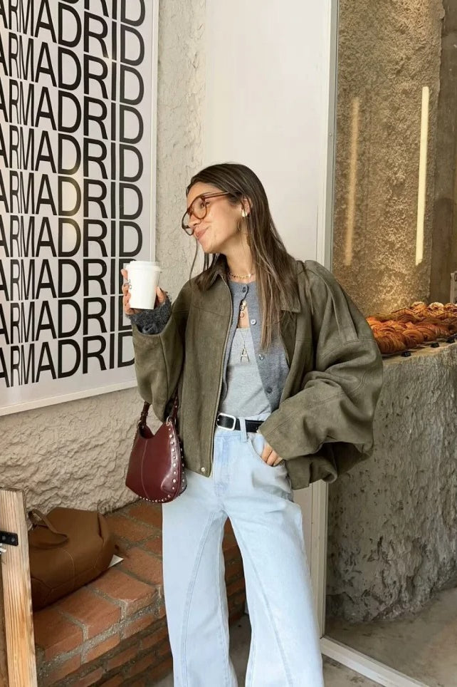 Suede Lapel Bomber Jacket Main image