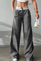 High Waist Straight Color Block Printed Office Casual Pants