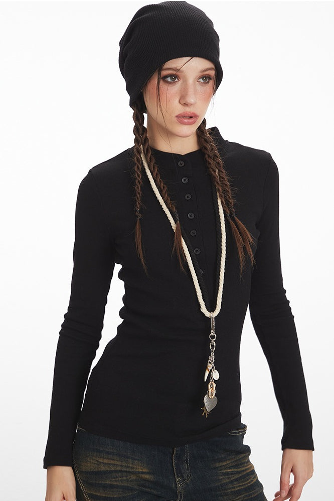 Structured Shoulder Slim Knit Top Secondary image