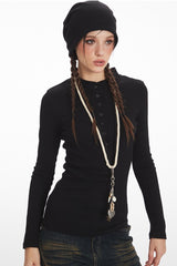 Structured Shoulder Slim Knit Top