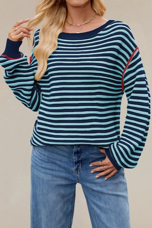 Striped Crew Neck Knit Sweater Secondary image