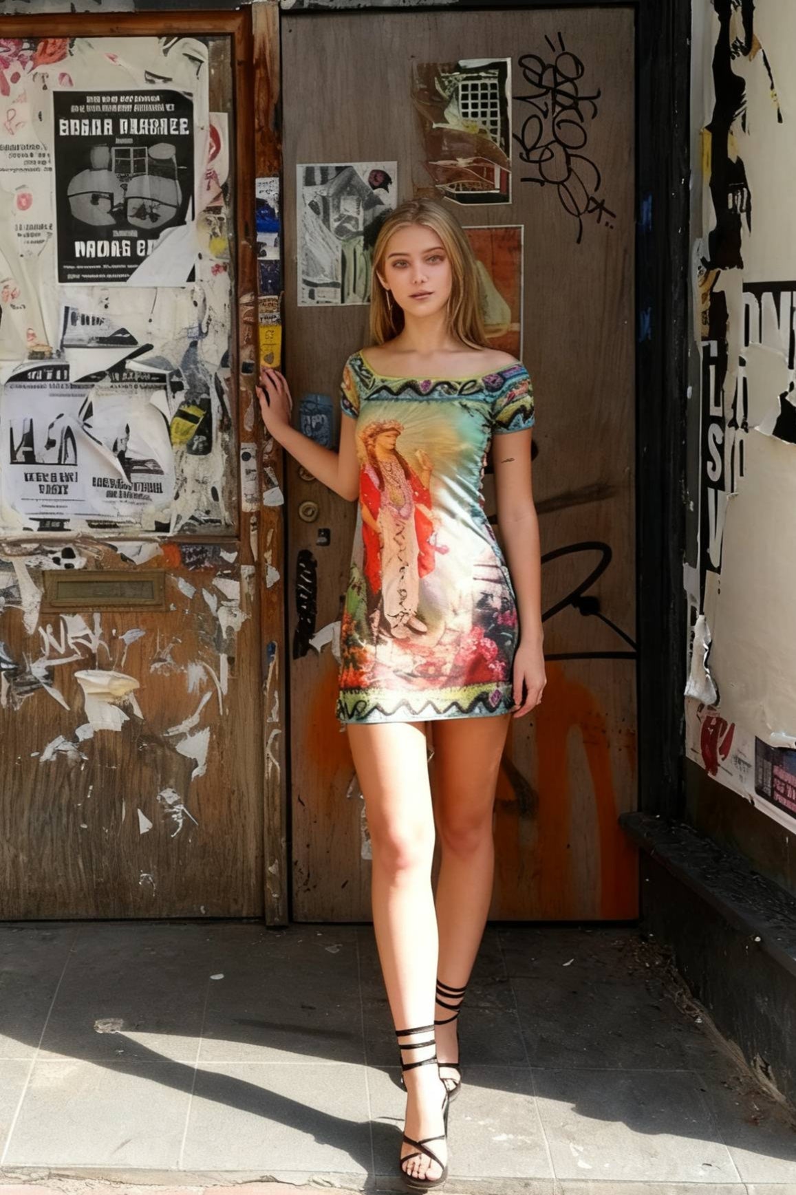 Y2K Mesh Print Crew Neck Mini Dress Secondary image