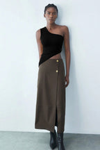 Metal Detail One-Shoulder Crop Top