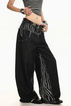 Zebra Panel Double Waist Wide Leg Jeans