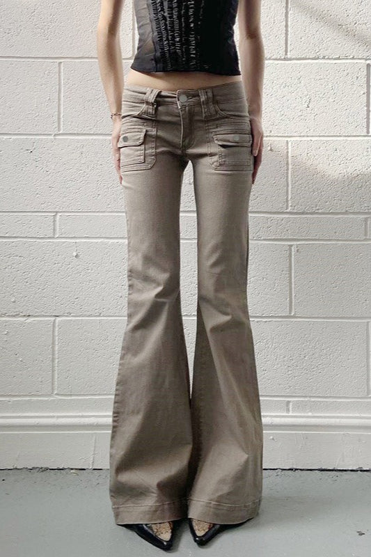 Low Rise Slim Flared Cargo Pocket Casual Pants Main image