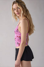 Sheer Lace Ribbed Cami Top