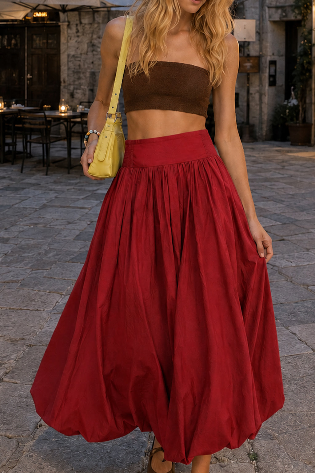 Pocket Smocked Elastic Waist Lantern Skirt