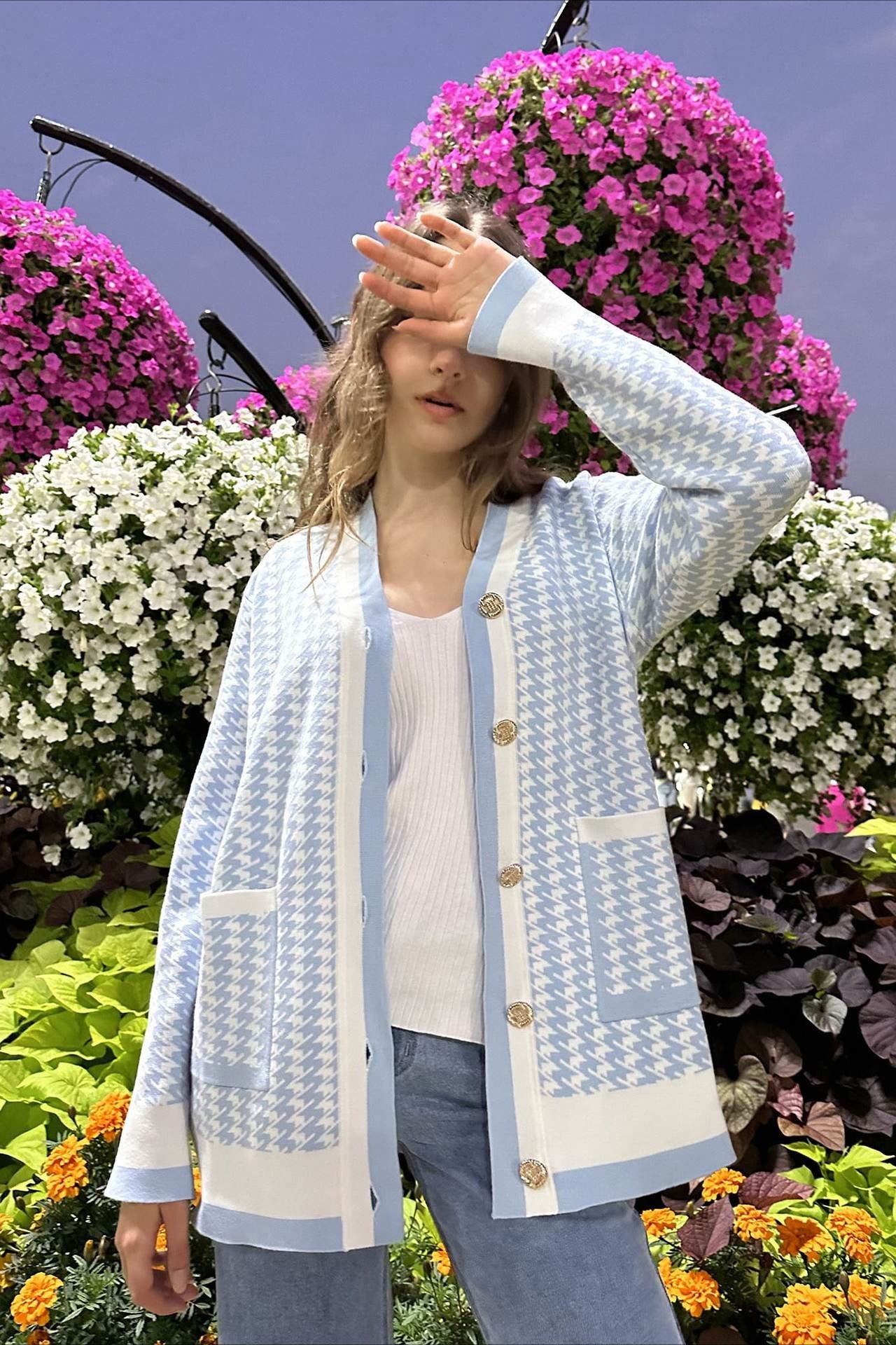 Houndstooth Long Sleeve Cardigan Main image