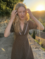 Polka Dot V-Neck Puff Sleeve Bodycon Maxi Dress