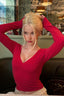 Wrap V Neck Ruched Crop Long Sleeved T-shirts