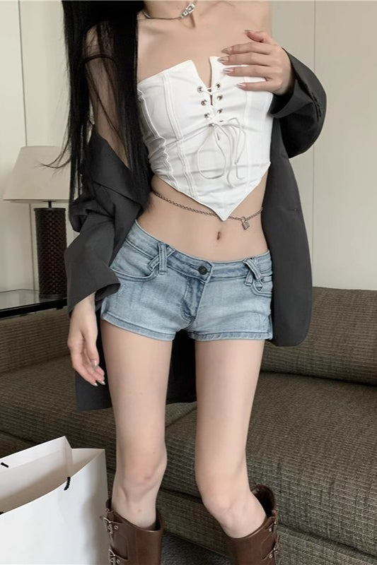 Low Rise Stretch Bodycon Denim Shorts Secondary image
